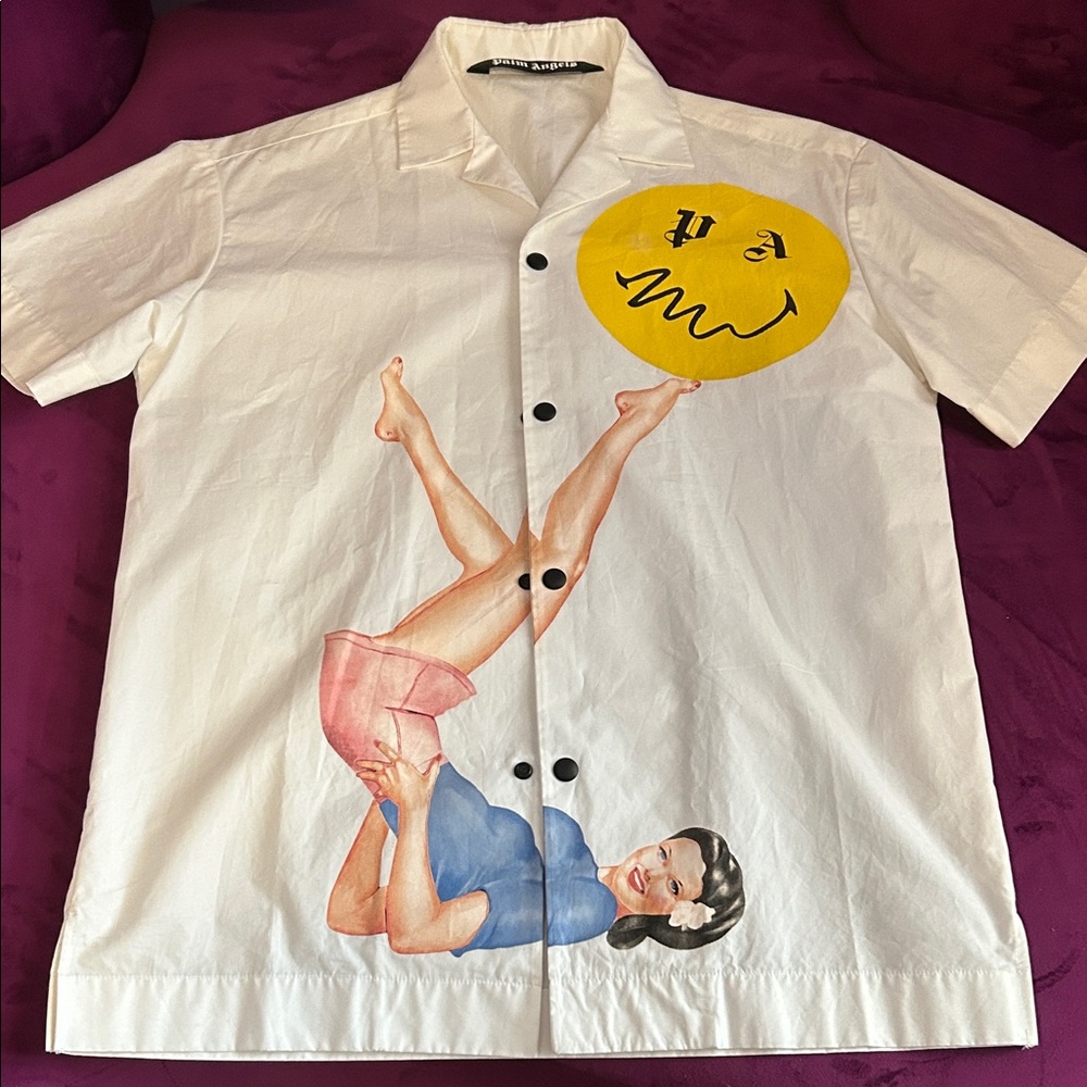 Palm Angels Casual White Shirt with Yellow Design